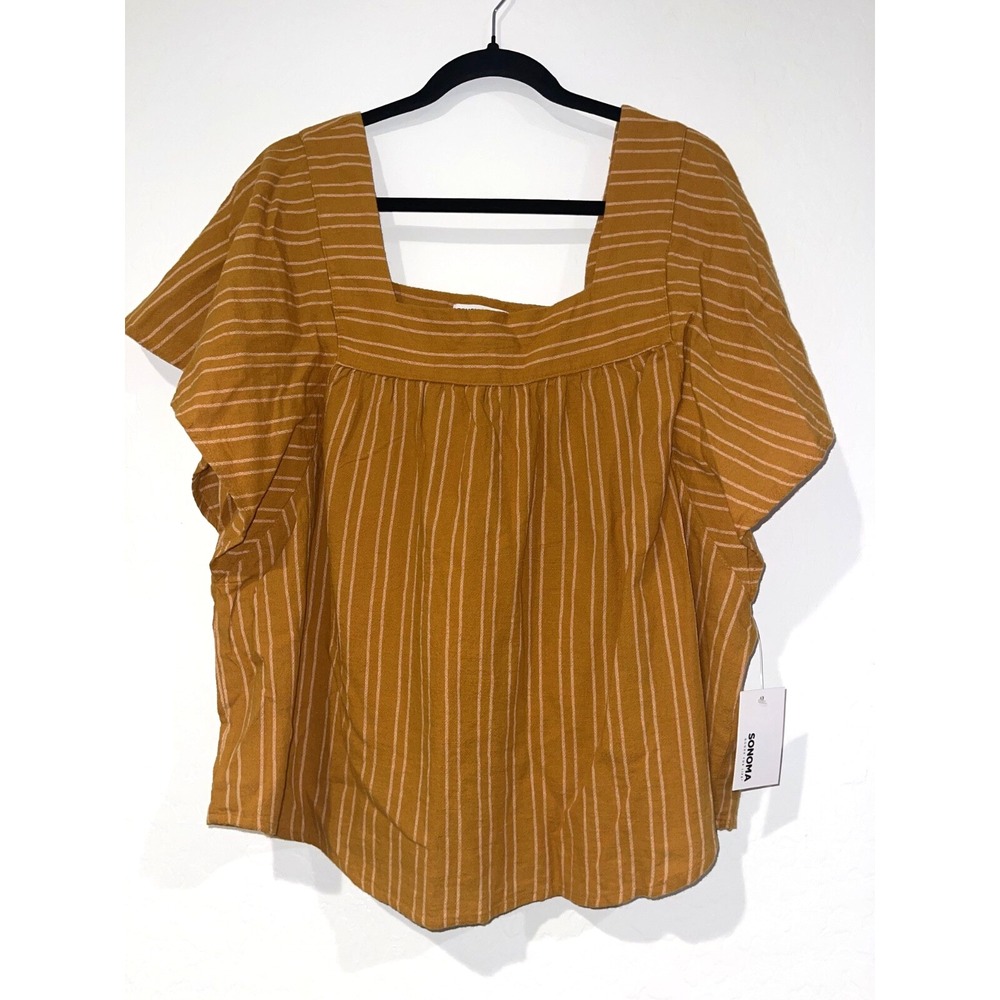 Womens Shirt‎ Sonoma Blouse Orange with Stripe Boho Minimal Size XXL